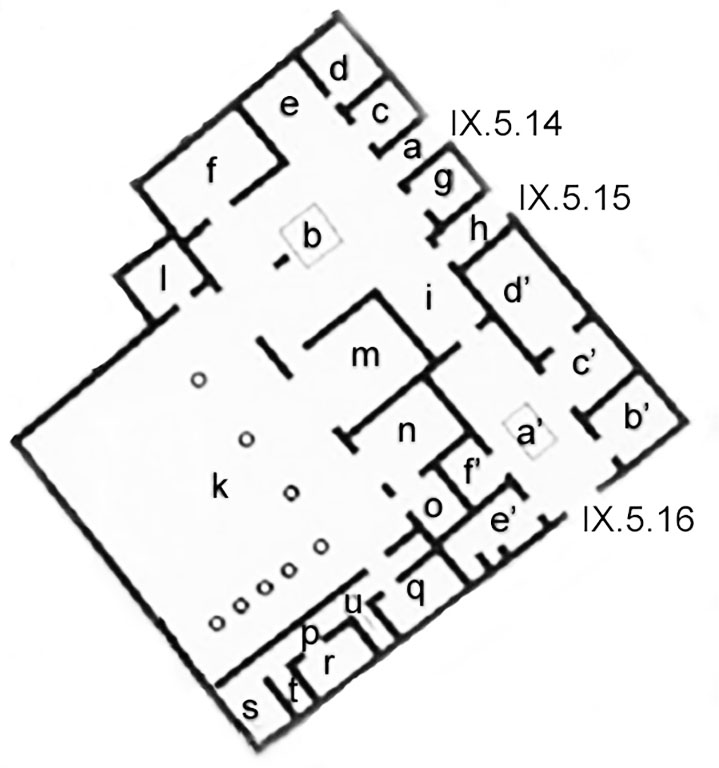 IX.5.14, IX.5.15 and IX.5.16 Pompeii
Combined room plan